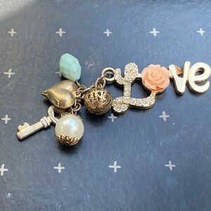 Love Charm Pendant Necklace with Peach Rose and Mint Beads